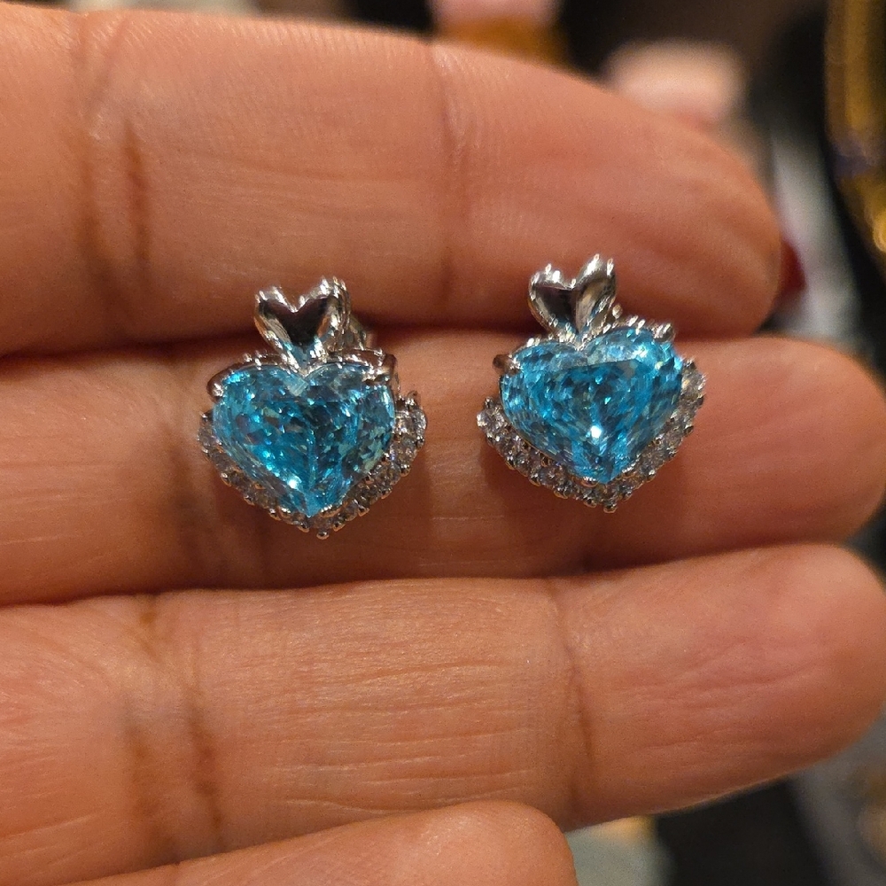 Heart-Shaped Blue Crystal Earrings